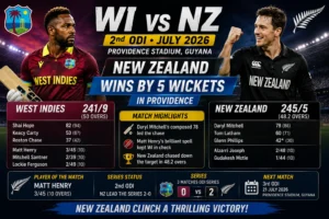 WI vs NZ 2nd ODI July 2026 New Zealand Wins